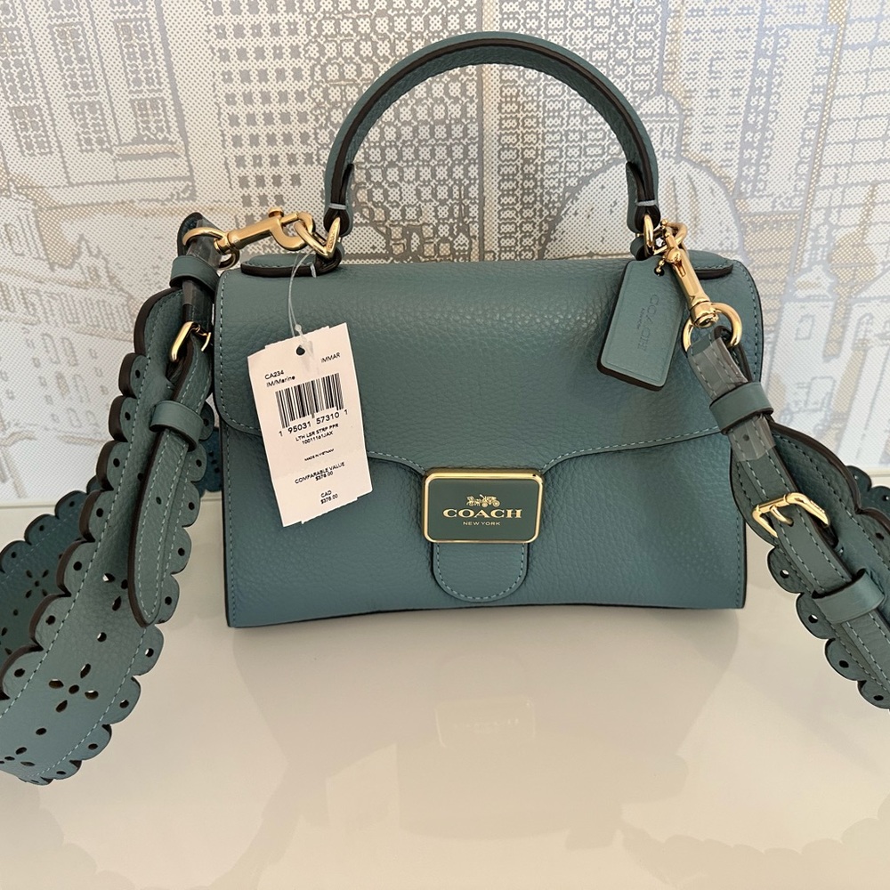 🔥NWT COACH PEPPER SATCHEL GENUINE LEATHER CROSSBODY IM/MARINE SHOULDER BAG